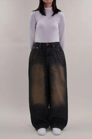 Washed Folding Denim Wide Pants