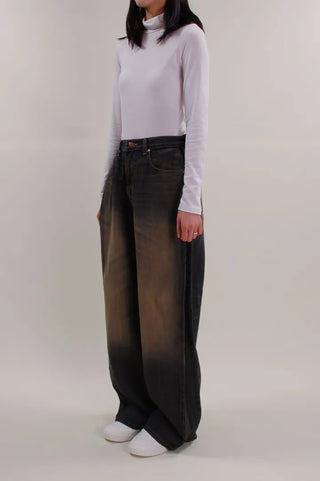 Washed Folding Denim Wide Pants