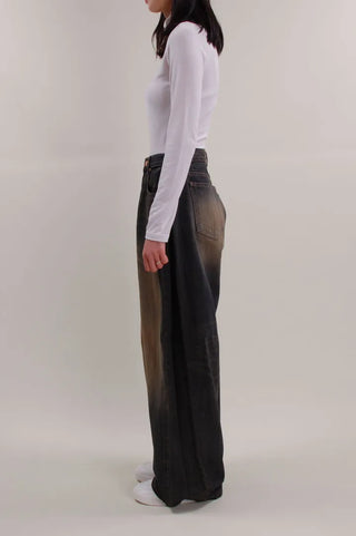 Washed Folding Denim Wide Pants