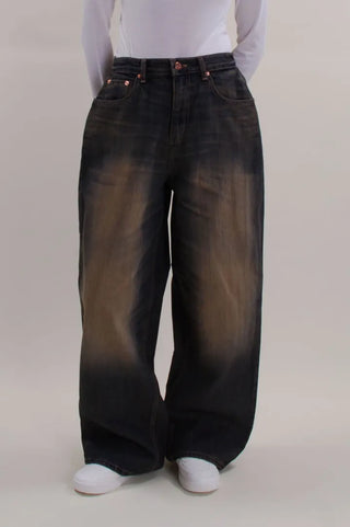 Washed Folding Denim Wide Pants