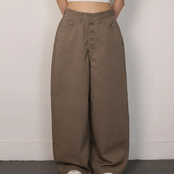 Summer Button-Up Cotton Wide Pants