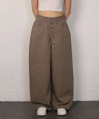 Summer Button-Up Cotton Wide Pants
