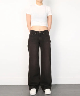 Brown Low Straight Denim Pants