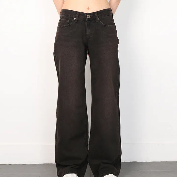 Brown Low Straight Denim Pants