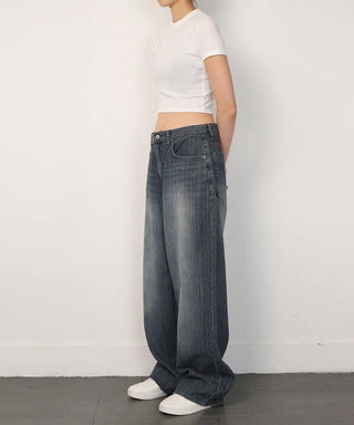 Odd-numbered wide denim pants