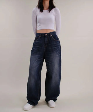 Post Deep Fading Wide Denim Jeans