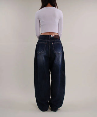 Post Deep Fading Wide Denim Jeans