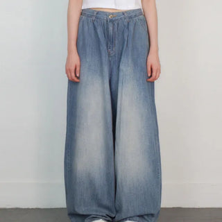 Airy Shirring Wide Denim Pants