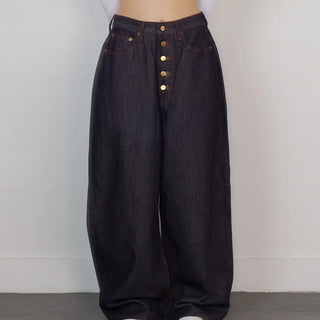 Non-Fade Button Wide Pants Jeans