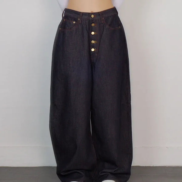 Non-Fade Button Wide Pants Jeans