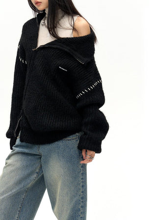 [NAWS] Double-ZIP High Neck Knitted Jacket