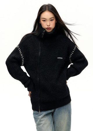 [NAWS] Double-ZIP High Neck Knitted Jacket