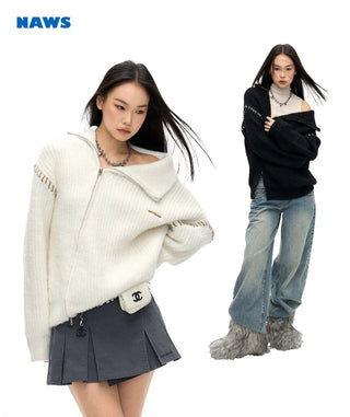 [NAWS] Double-ZIP High Neck Knitted Jacket