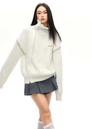 [NAWS] Double-ZIP High Neck Knitted Jacket