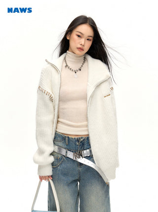 [NAWS] Double-ZIP High Neck Knitted Jacket
