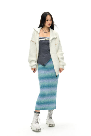[NAWS] Double-ZIP High Neck Knitted Jacket