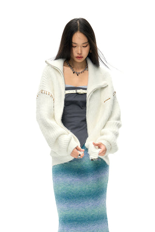 [NAWS] Double-ZIP High Neck Knitted Jacket