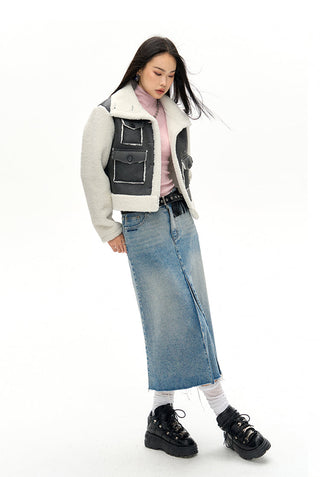 [NAWS] Fleece crop suede jacket
