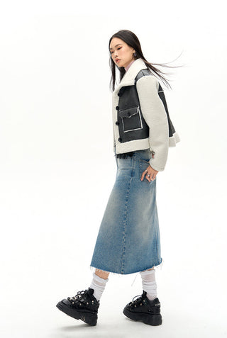 [NAWS] Fleece crop suede jacket