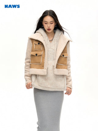 [NAWS] Fleece crop suede jacket
