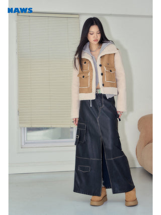 [NAWS] Fleece crop suede jacket