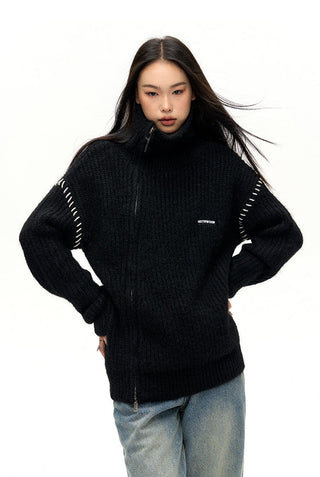 [NAWS] Double-ZIP High Neck Knitted Jacket v1