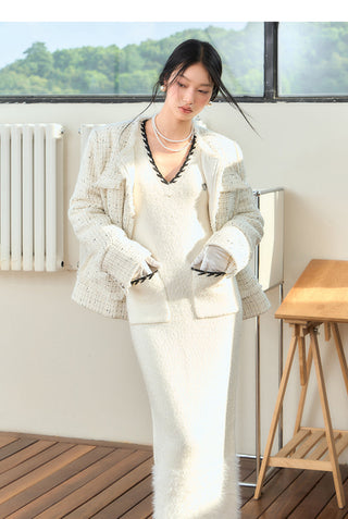 woolen knitted dresses Women's Knitted Dress Autumn and Winter Slim Fit Long Sleeves Sweater Dresses Midi Party Woolen Skirt.(Apricot,Small) at Amazon Women's Clothing store