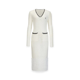 [NAWS] Woolen Mohair V-Neck Knit Dress White
