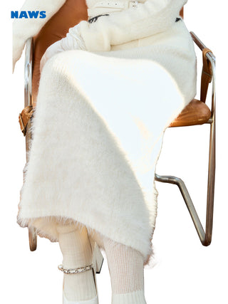 [NAWS] Woolen Mohair V-Neck Knit Dress White