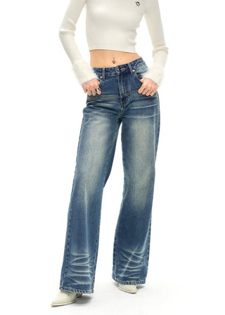 [NAWS] Classic fit straight whiskers jeans