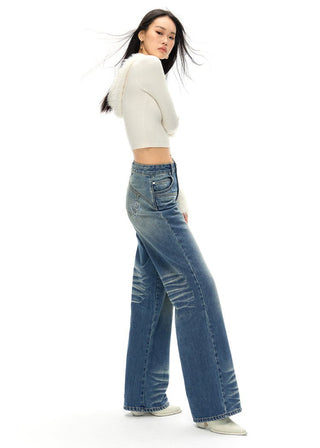 [NAWS] Classic fit straight whiskers jeans