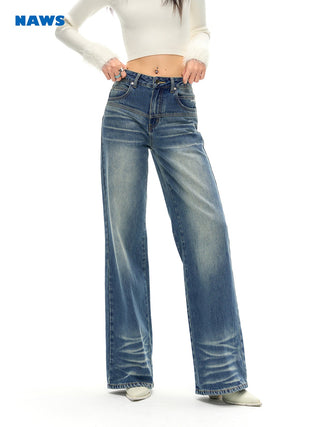 [NAWS] Classic fit straight whiskers jeans