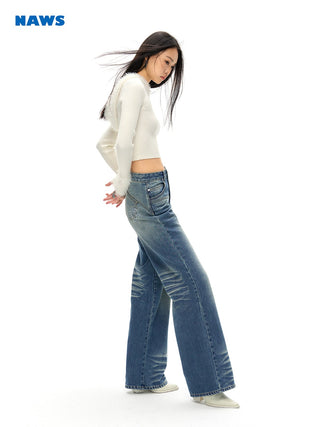 [NAWS] Classic fit straight whiskers jeans