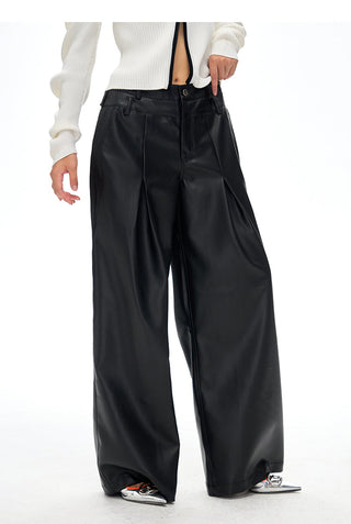 [NAWS] Wide-leg loose leather pants