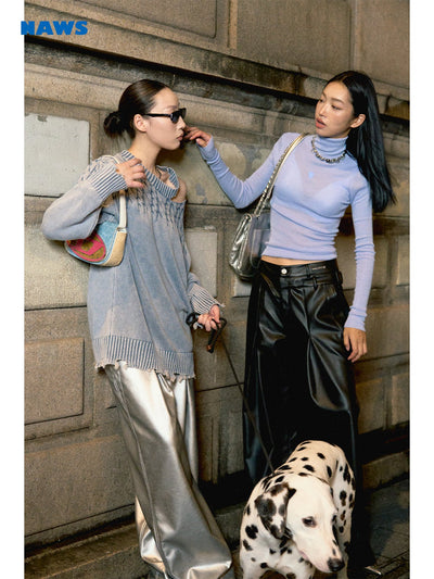 [NAWS] Wide-leg loose leather pants