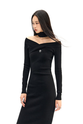 [NAWS] Elegant cross-neck wool knitted dress
