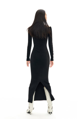 [NAWS] Elegant cross-neck wool knitted dress