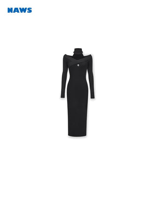 [NAWS] Elegant cross-neck wool knitted dress