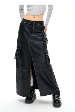 [NAWS] Old Polished PU Leather Skirt