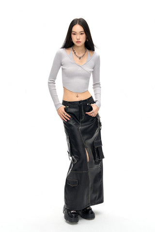 [NAWS] Old Polished PU Leather Skirt