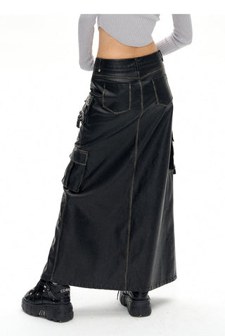 [NAWS] Old Polished PU Leather Skirt