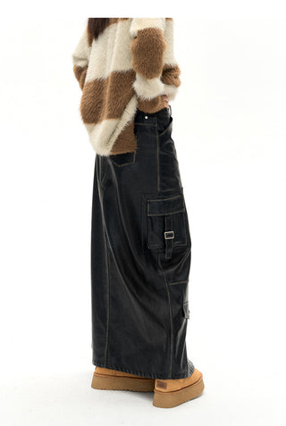 [NAWS] Old Polished PU Leather Skirt