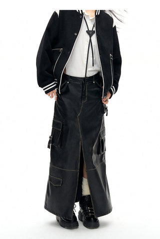 [NAWS] Old Polished PU Leather Skirt