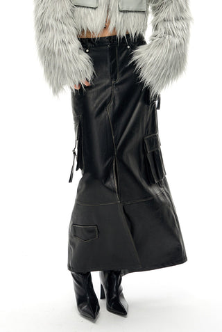 [NAWS] Old Polished PU Leather Skirt