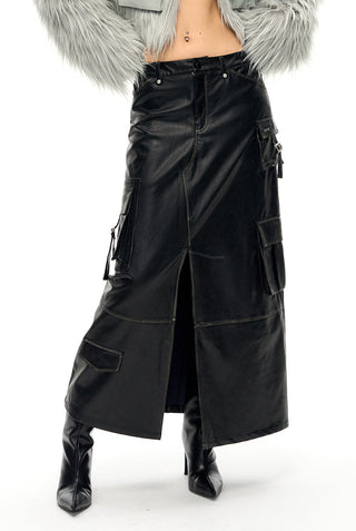 [NAWS] Old Polished PU Leather Skirt