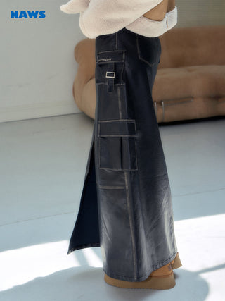 [NAWS] Old Polished PU Leather Skirt