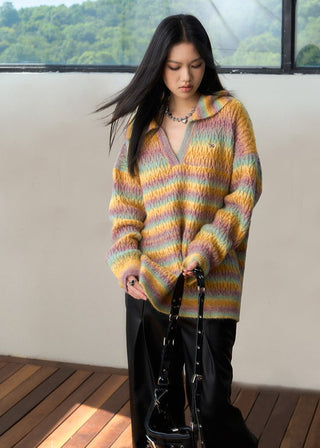 [NAWS] Gradient rainbow striped wool sweater