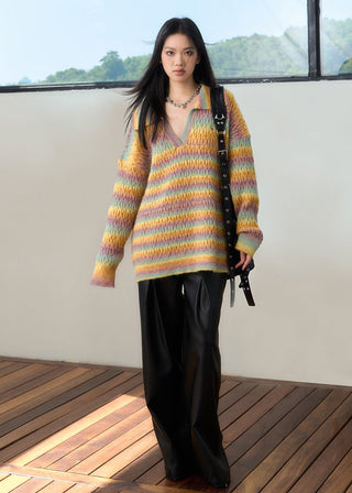 [NAWS] Gradient rainbow striped wool sweater