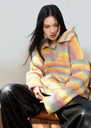 [NAWS] Gradient rainbow striped wool sweater