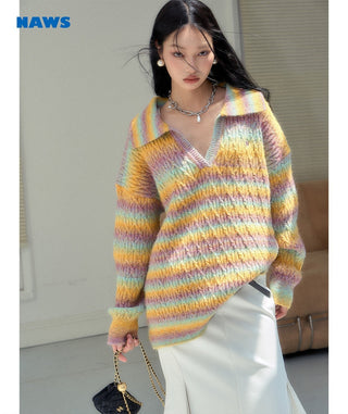 [NAWS] Gradient rainbow striped wool sweater